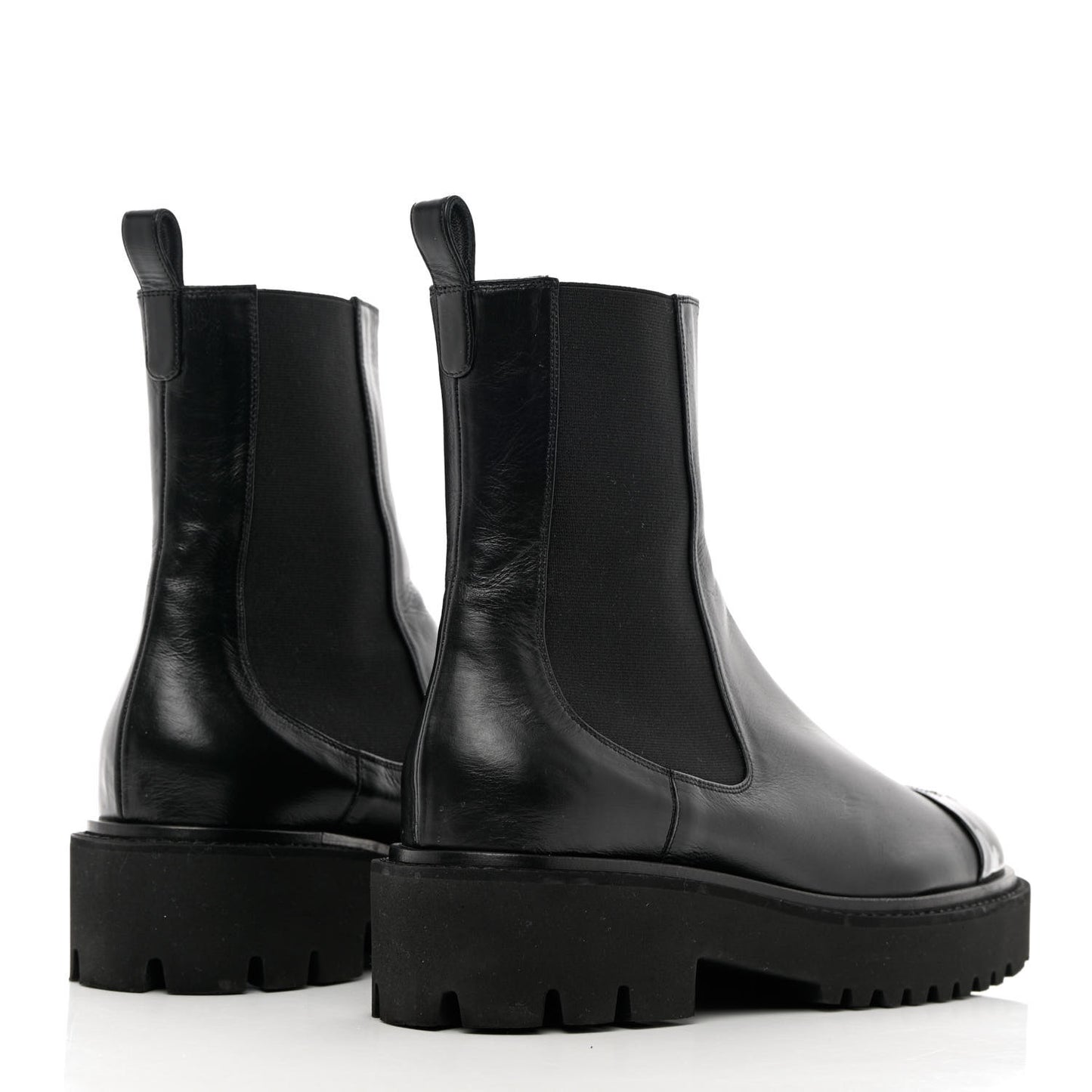 Crumpled Calfskin Patent Cap Toe Short Boots 41 Black