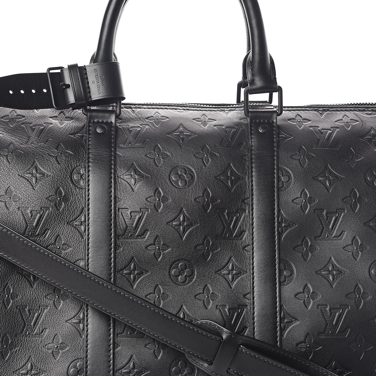 Louis Vuitton Calfskin Shadow Monogram Keepall Bandouliere 50 Black 7 of 10