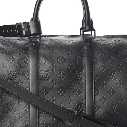 Louis Vuitton Calfskin Shadow Monogram Keepall Bandouliere 50 Black 7 of 10