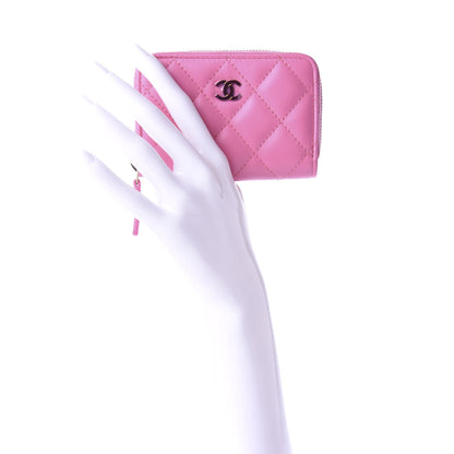 Chanel Lambskin Quilted Zip Around Coin Purse Wallet Pink Yellow 2 of 8