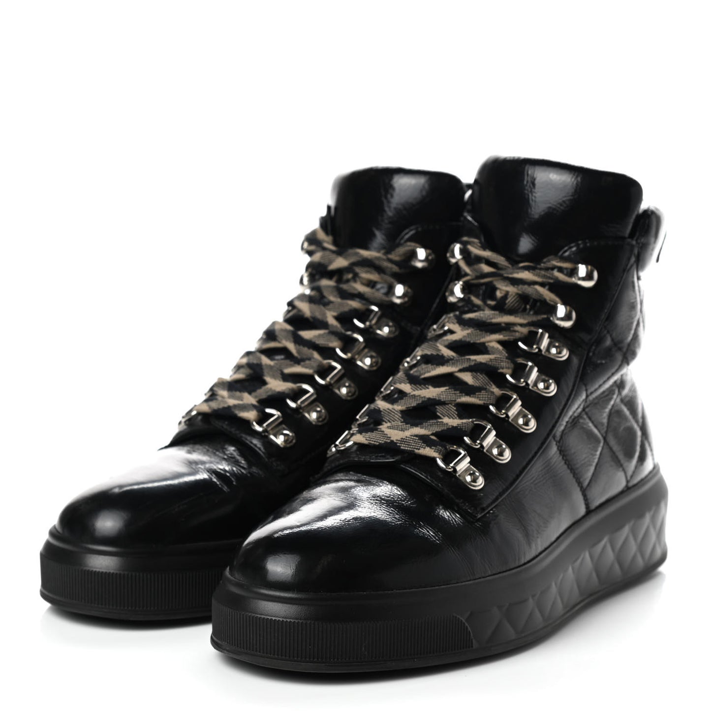 Patent Calfskin Quilted Womens High Top Sneakers 40.5 Black