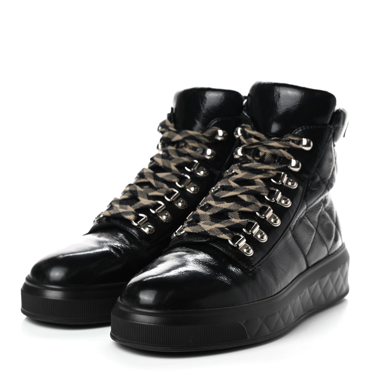 Chanel Patent Calfskin Quilted Womens High Top Sneakers 40.5 Black 3 of 11