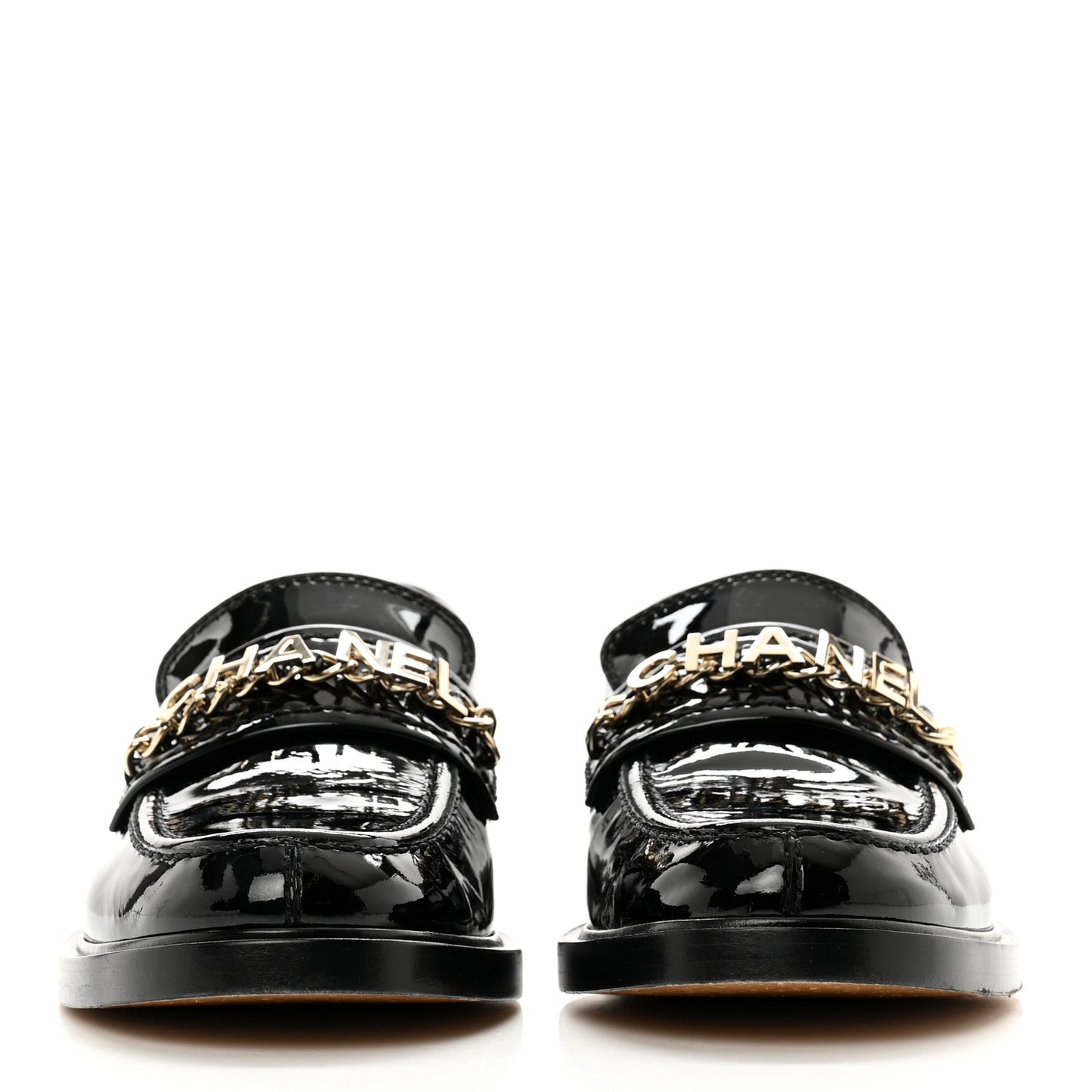 Shiny Calfskin Logo Loafers 36.5 Black