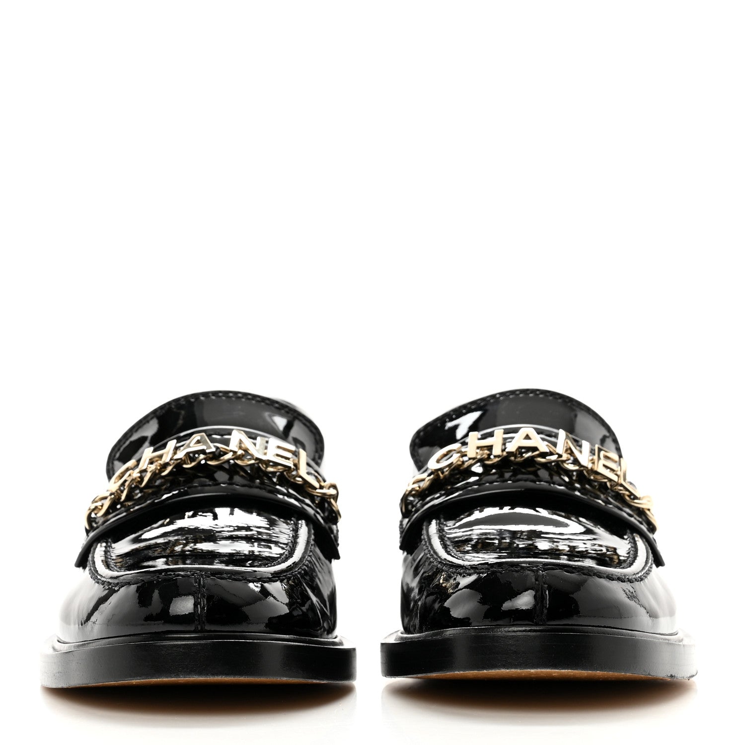 Chanel Shiny Calfskin Logo Loafers 36.5 Black 2 of 10
