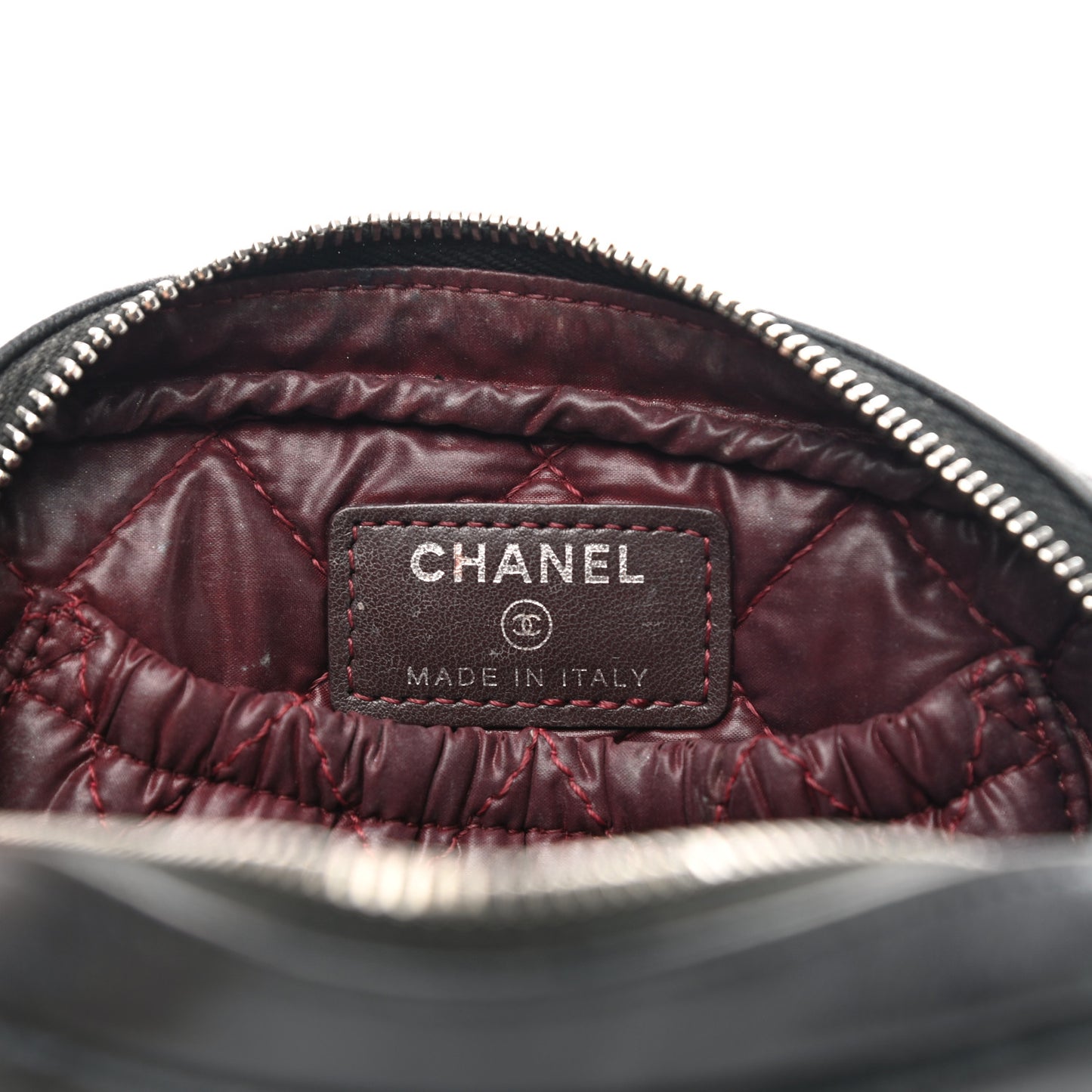 Lambskin Quilted Small Curvy Pouch Cosmetic Case Black