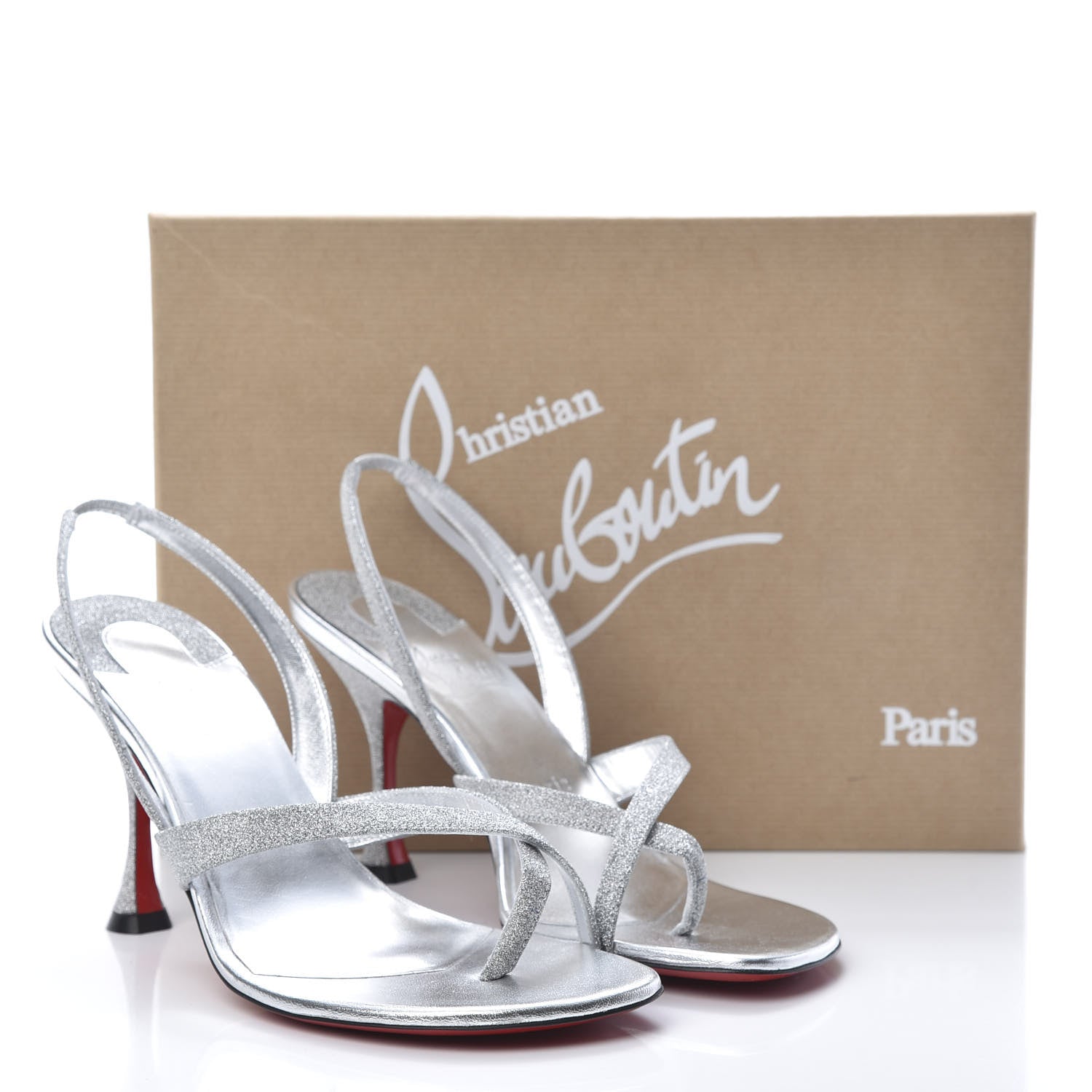 Christian Louboutin Glitter Calfskin Taralita 85 Thong Sandals 39 Silver 9 of 9