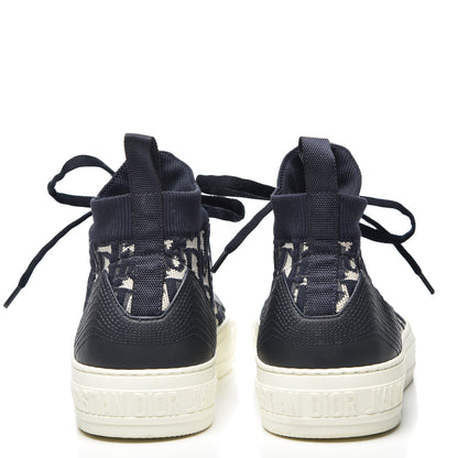 Christian Dior Technical Knit Calfskin Oblique Womens Walk'n Dior Mid Top Sneakers 37.5 Deep Blue 5 of 9