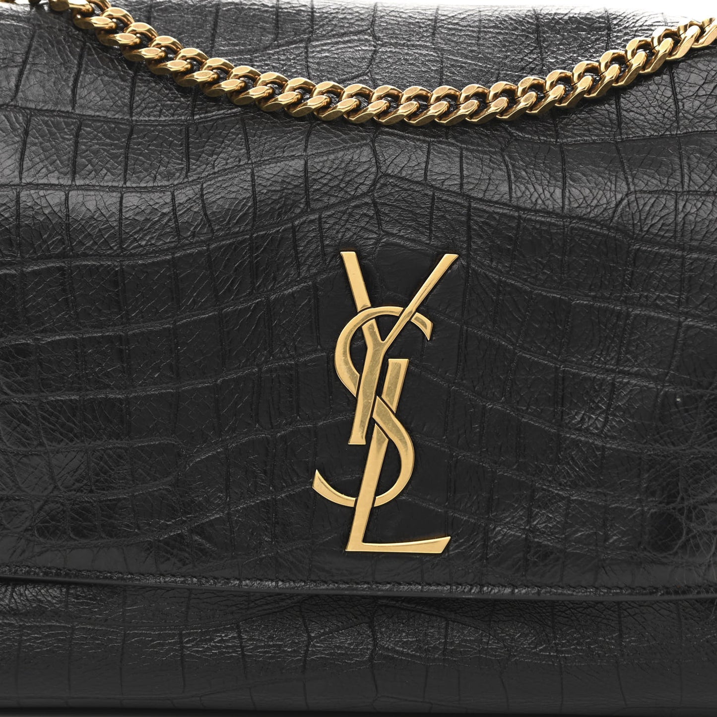 Calfskin Crocodile Embossed Suede Medium Reversible Monogram Kate Satchel Military Taupe