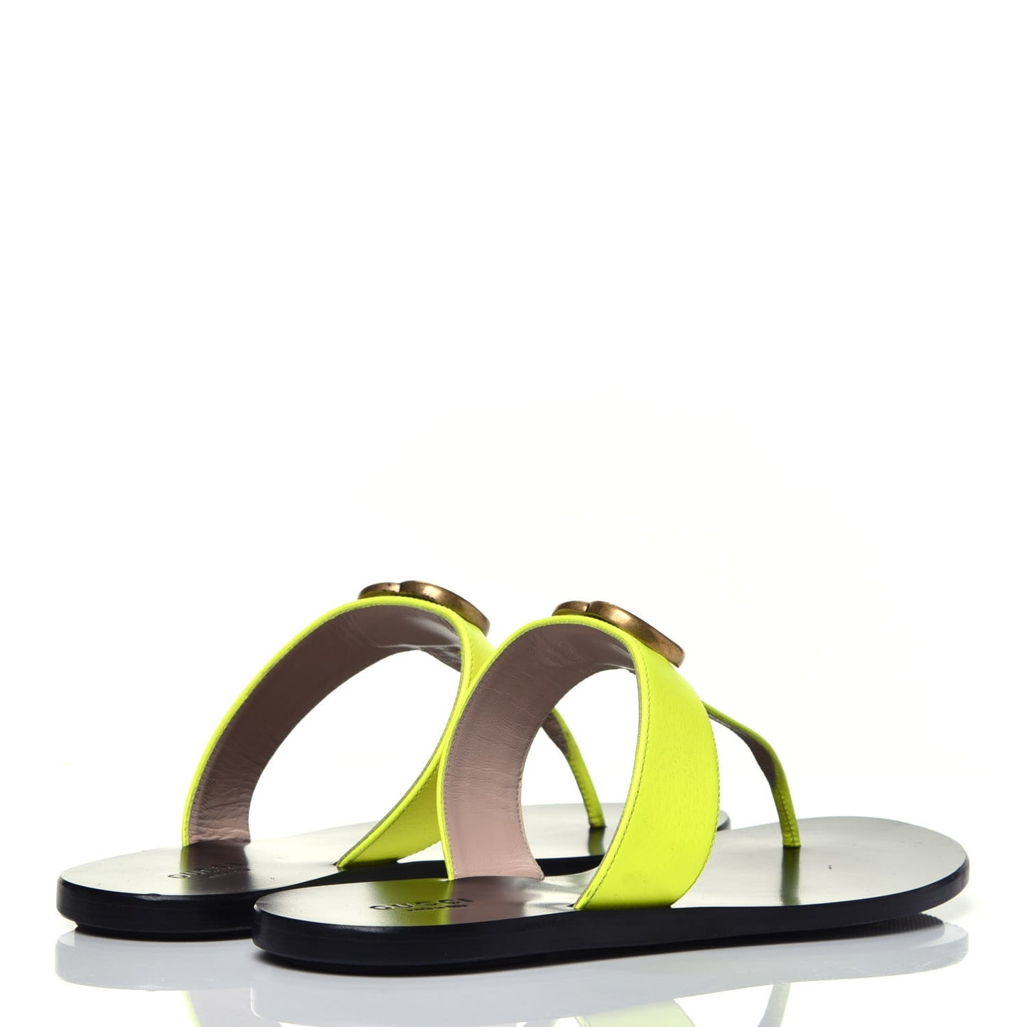 Calfskin GG Marmont Thong Sandals 38.5 Yellow Fluo