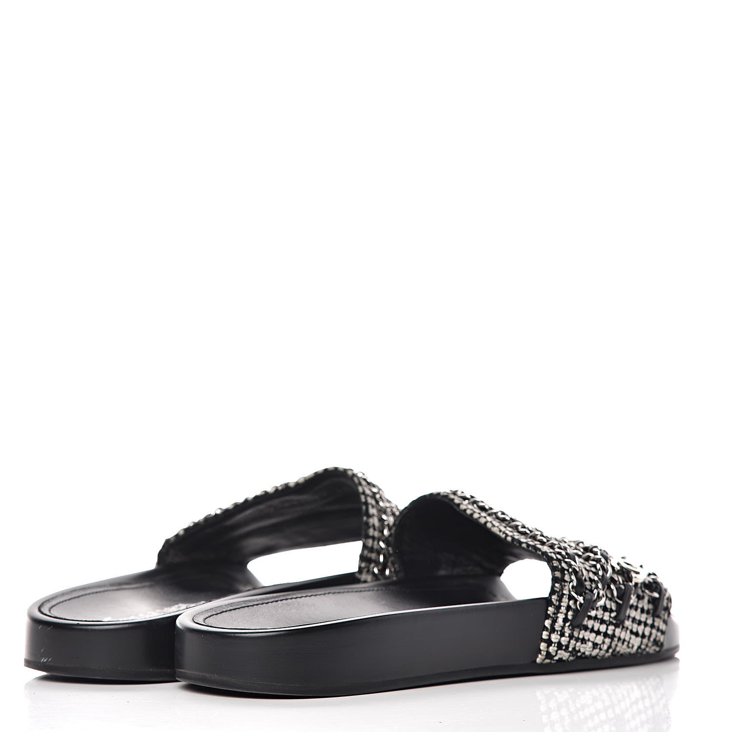 Chanel Tweed Lambskin Chain Flat Sandals 42 Black Multicolor 4 of 12