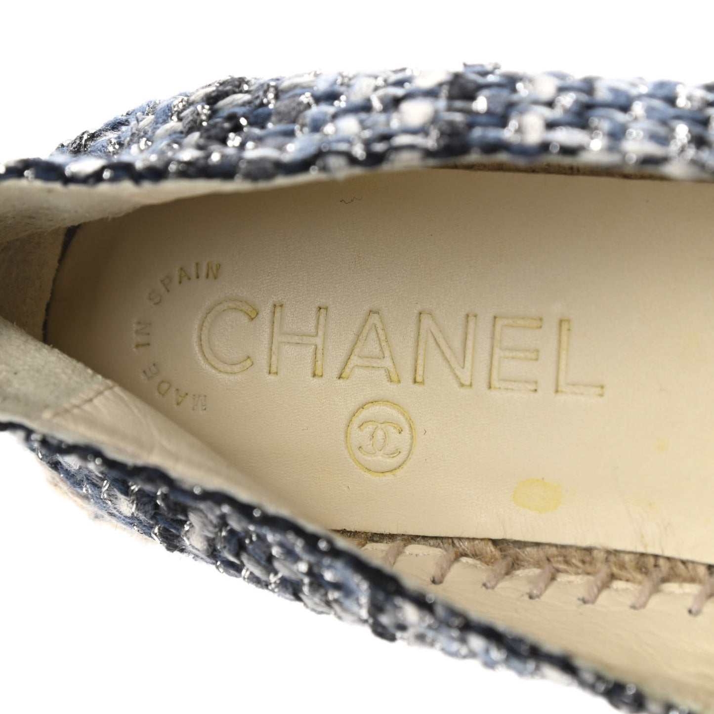 Metallic Tweed Lambskin CC Espadrilles 35 Blue Black Silver