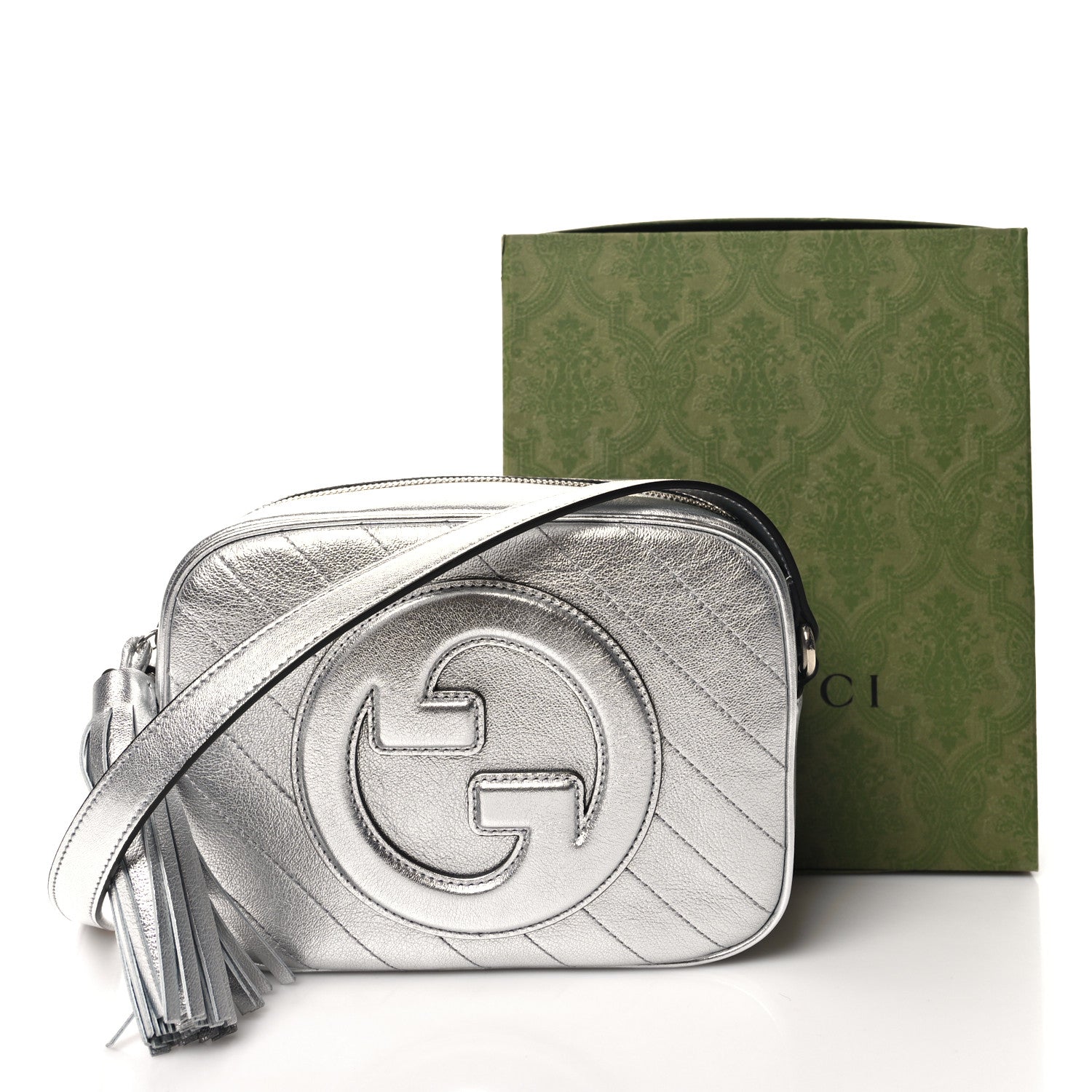 Gucci Metallic Sakai Be Green Calfskin Diagonal Stitched Small Blondie Shoulder Bag Silver 11 of 11