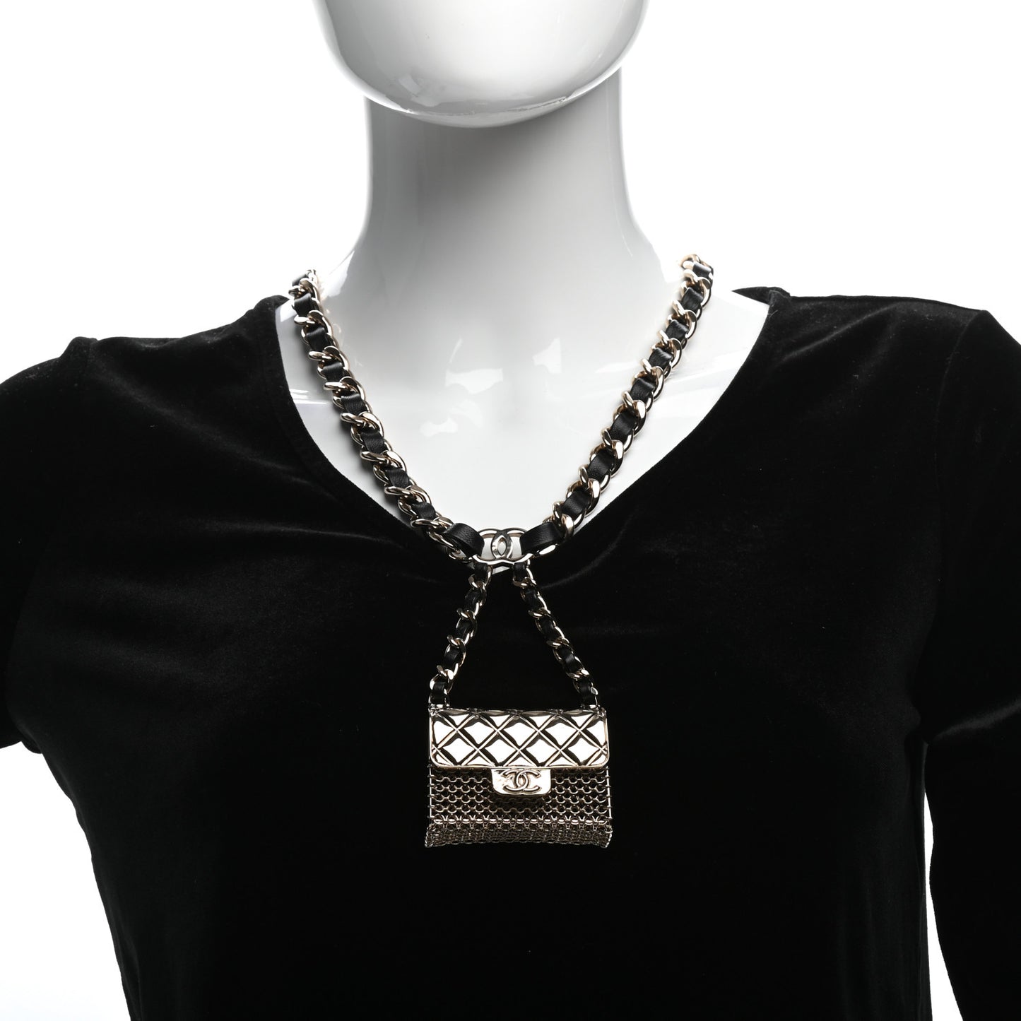 Metal Lambskin Chain Flap Bag Long Necklace Gold Black
