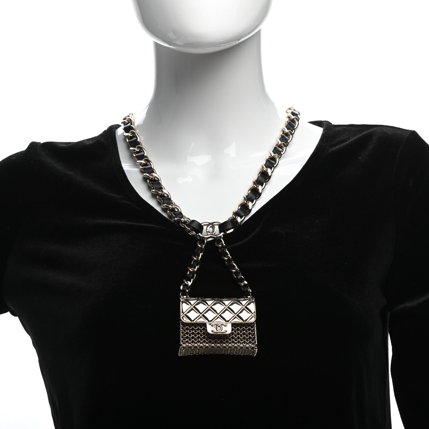 Chanel Metal Lambskin Chain Flap Bag Long Necklace Gold Black 2 of 6