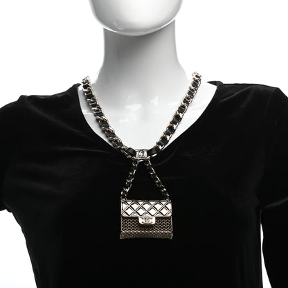 Chanel Metal Lambskin Chain Flap Bag Long Necklace Gold Black 2 of 6