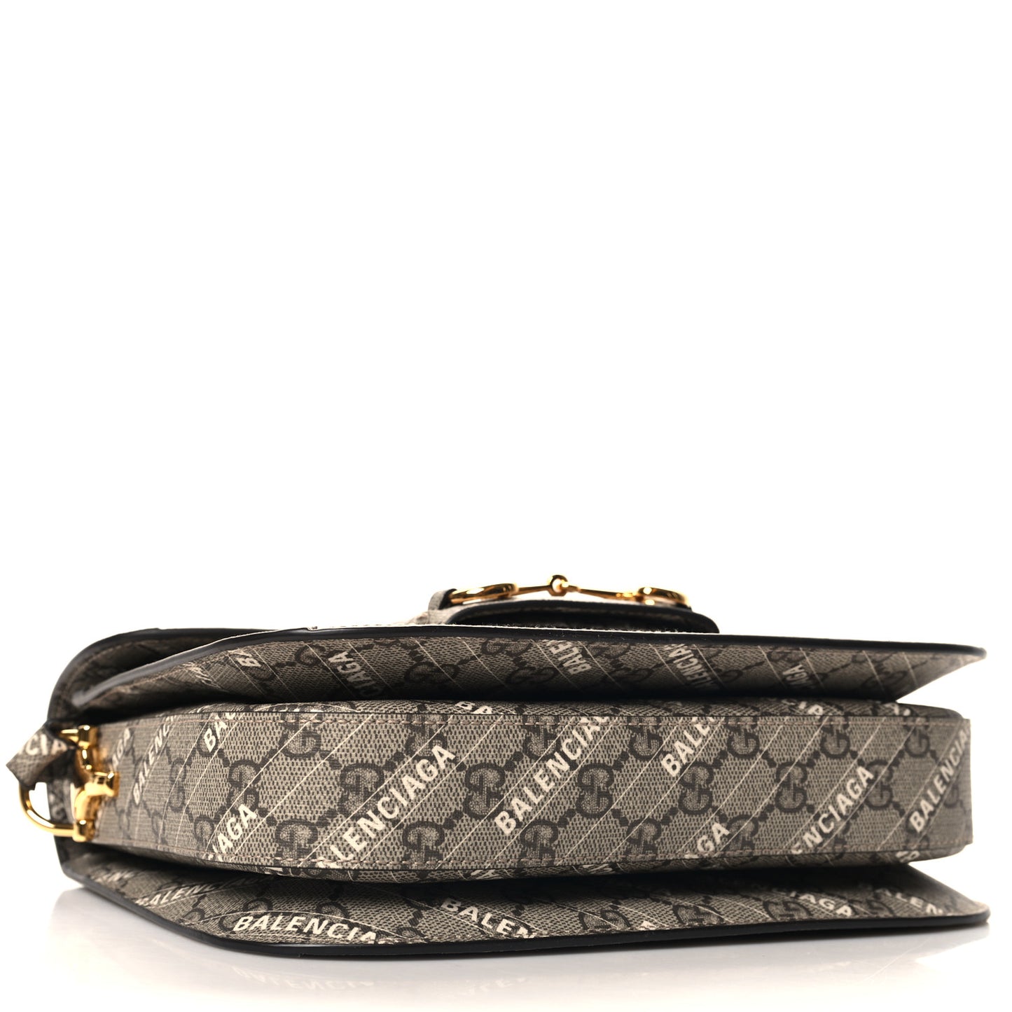 X BALENCIAGA GG Supreme Monogram Logo Print Horsebit 1955 Shoulder Bag Beige Ebony