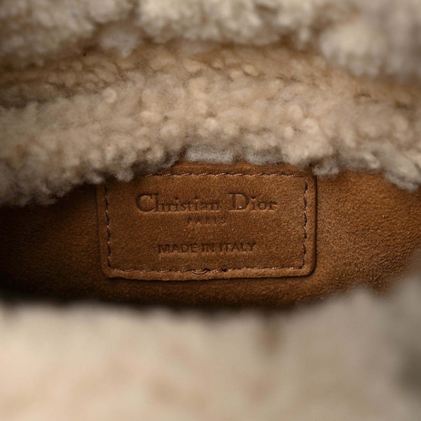 Suede Shearling Cannage Mini Lady Dior Camel