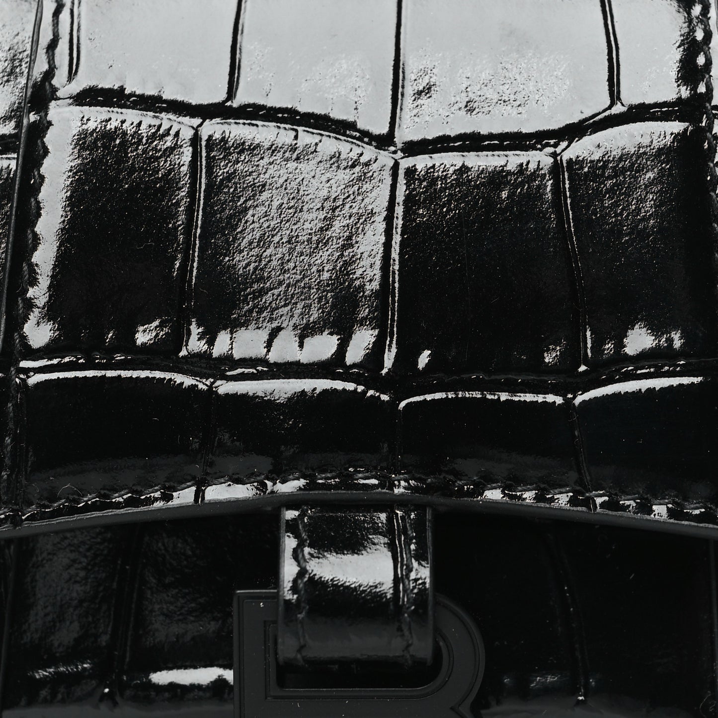 Shiny Calfskin Monochrome Crocodile Embossed Hourglass Top Handle Bag Mini Black
