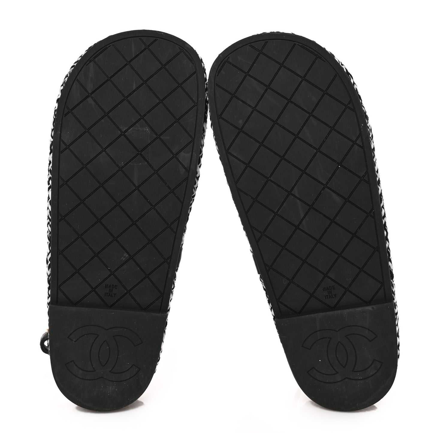 Cord Lambskin Quilted Logo Sandals 37 Black White