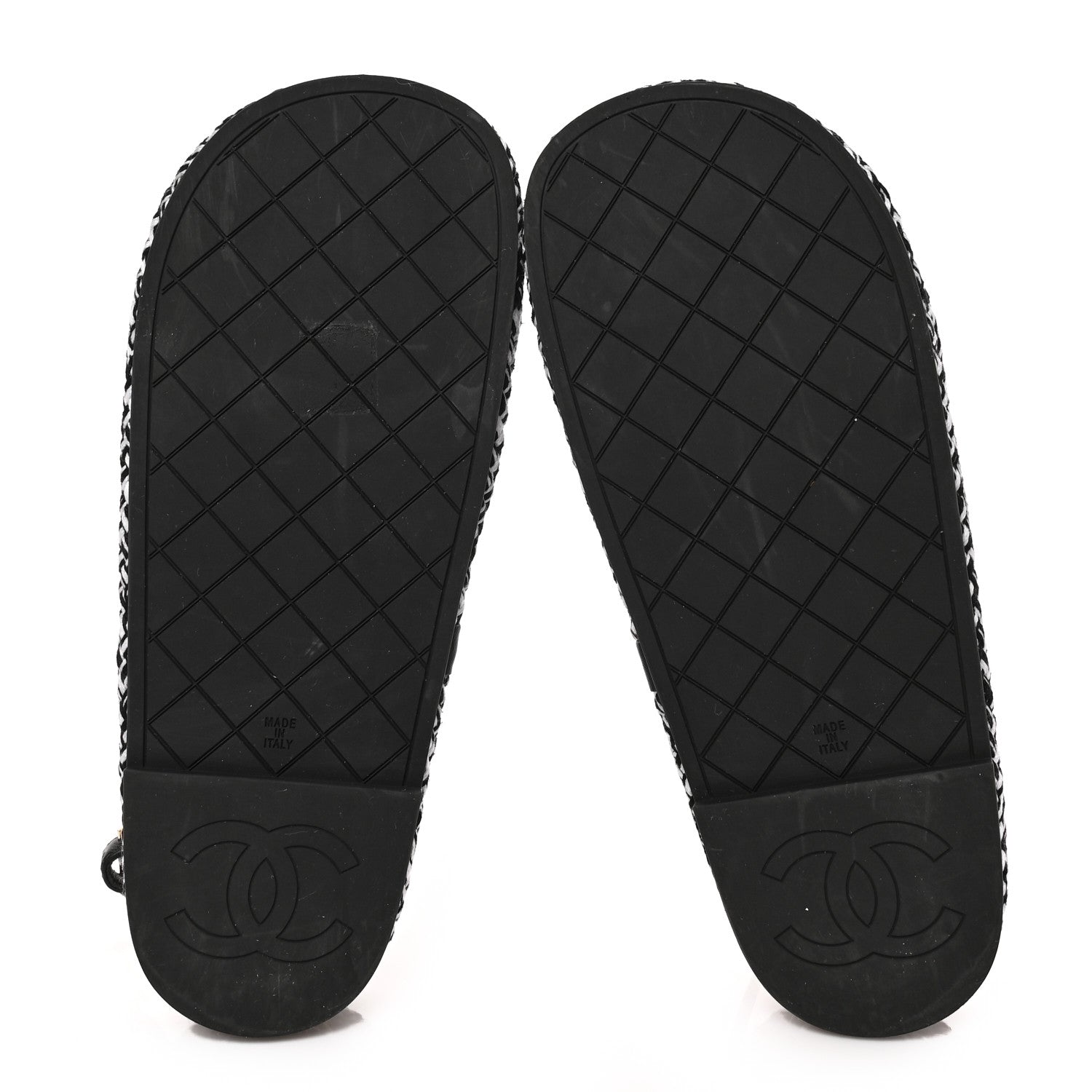 Chanel Cord Lambskin Quilted Logo Sandals 37 Black White 5 of 8