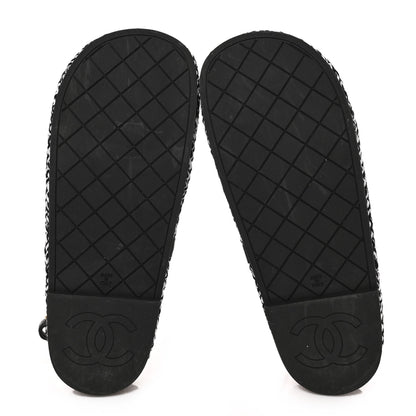 Chanel Cord Lambskin Quilted Logo Sandals 37 Black White 5 of 8
