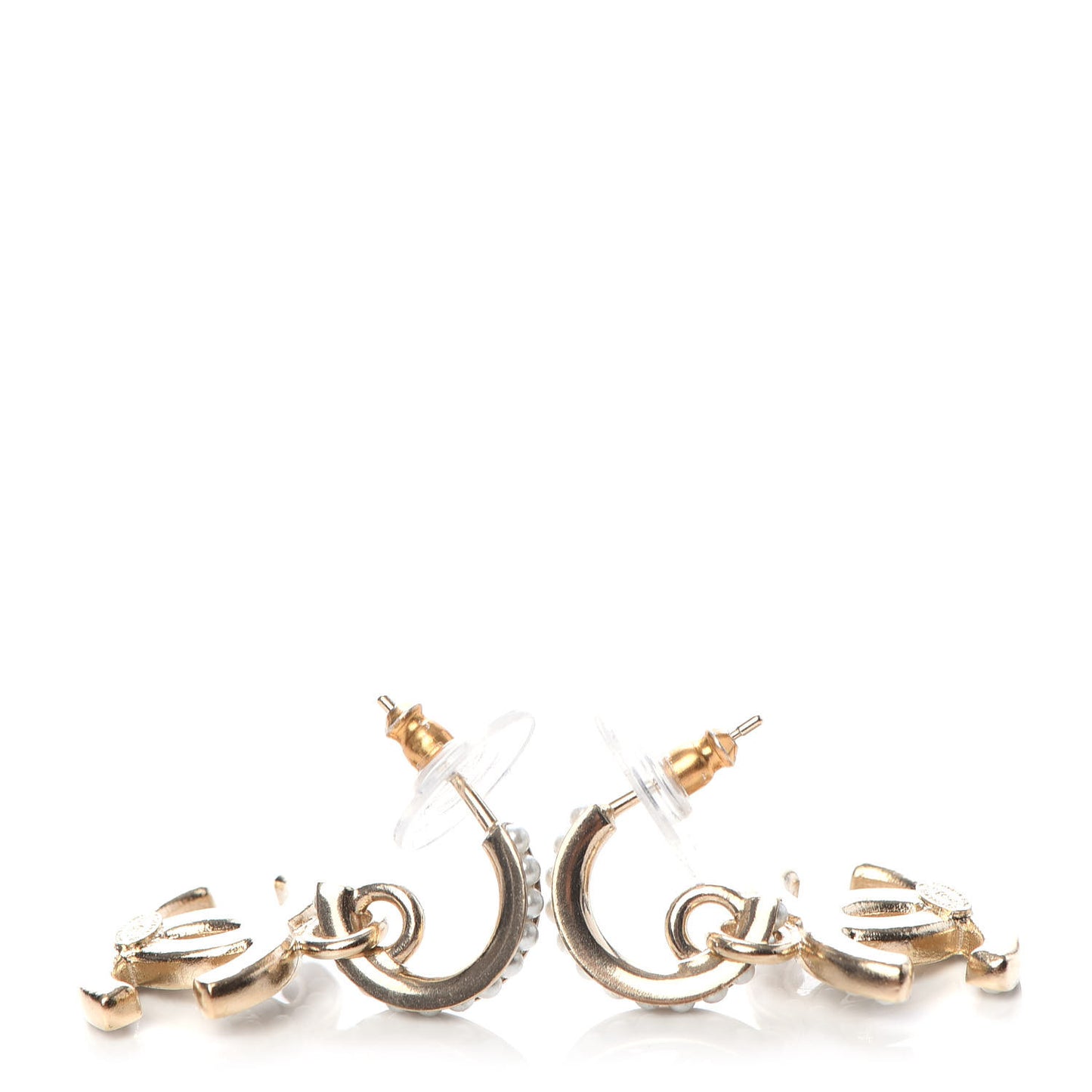 Pearl CC Hoop Drop Earring Gold