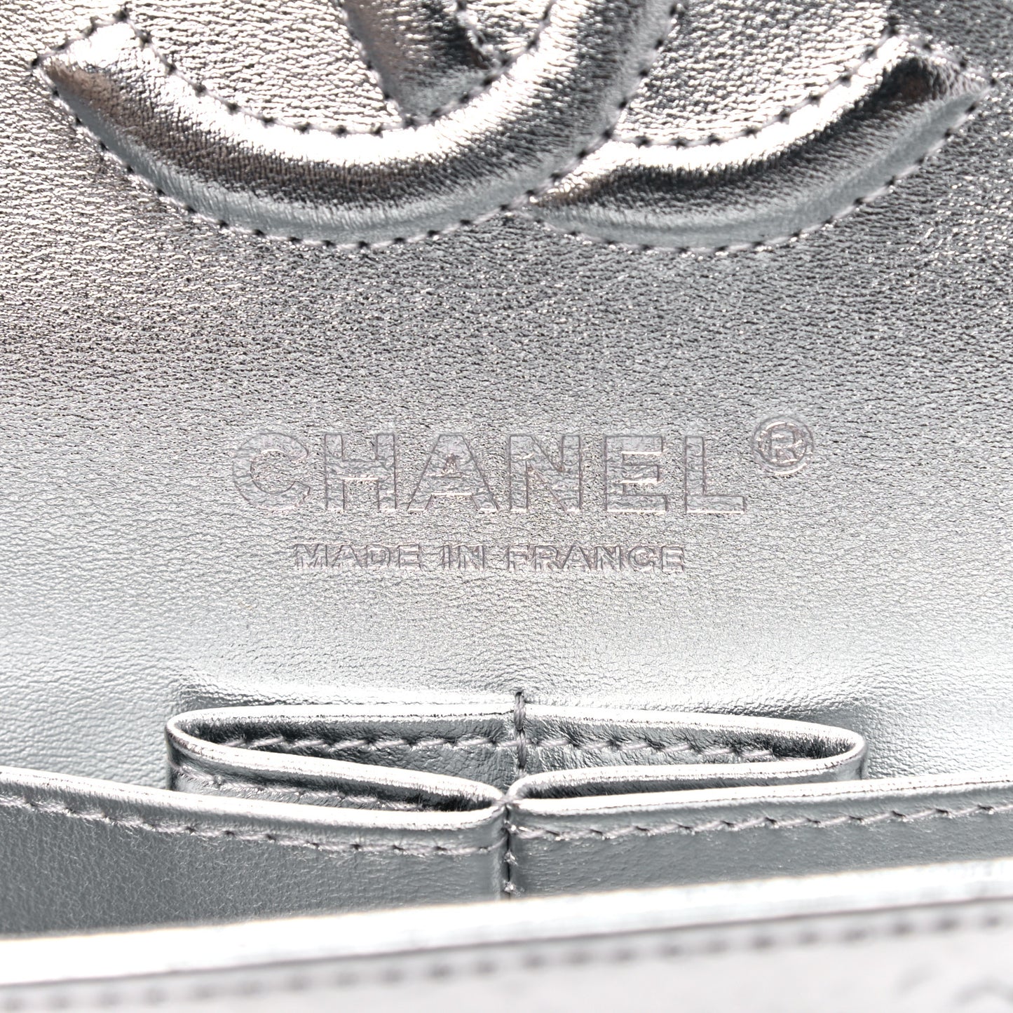 Hammered Metallic Calfskin Quilted Small Double Flap Silver