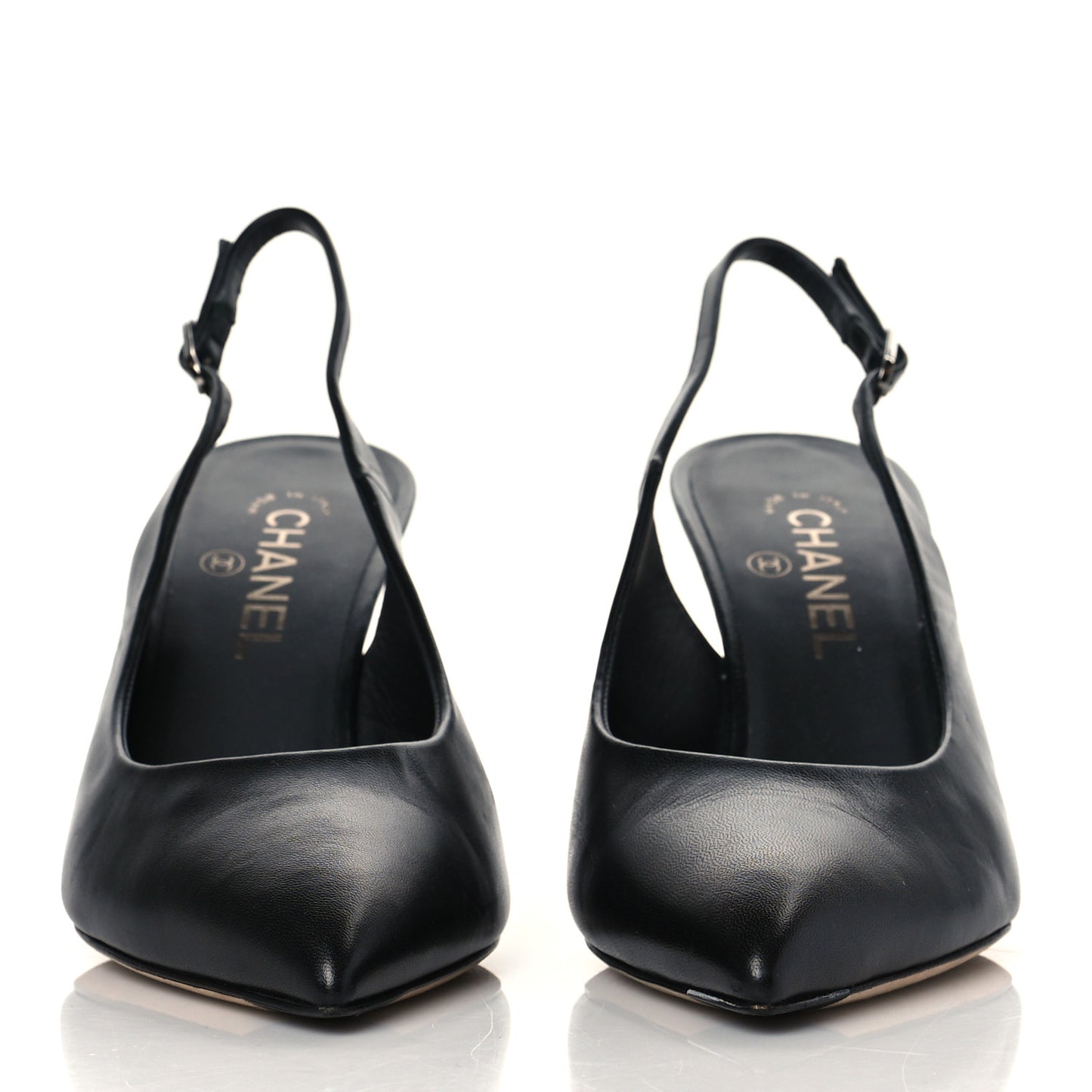 Lambskin Slingback Snake Pearl Heel 39.5 Black