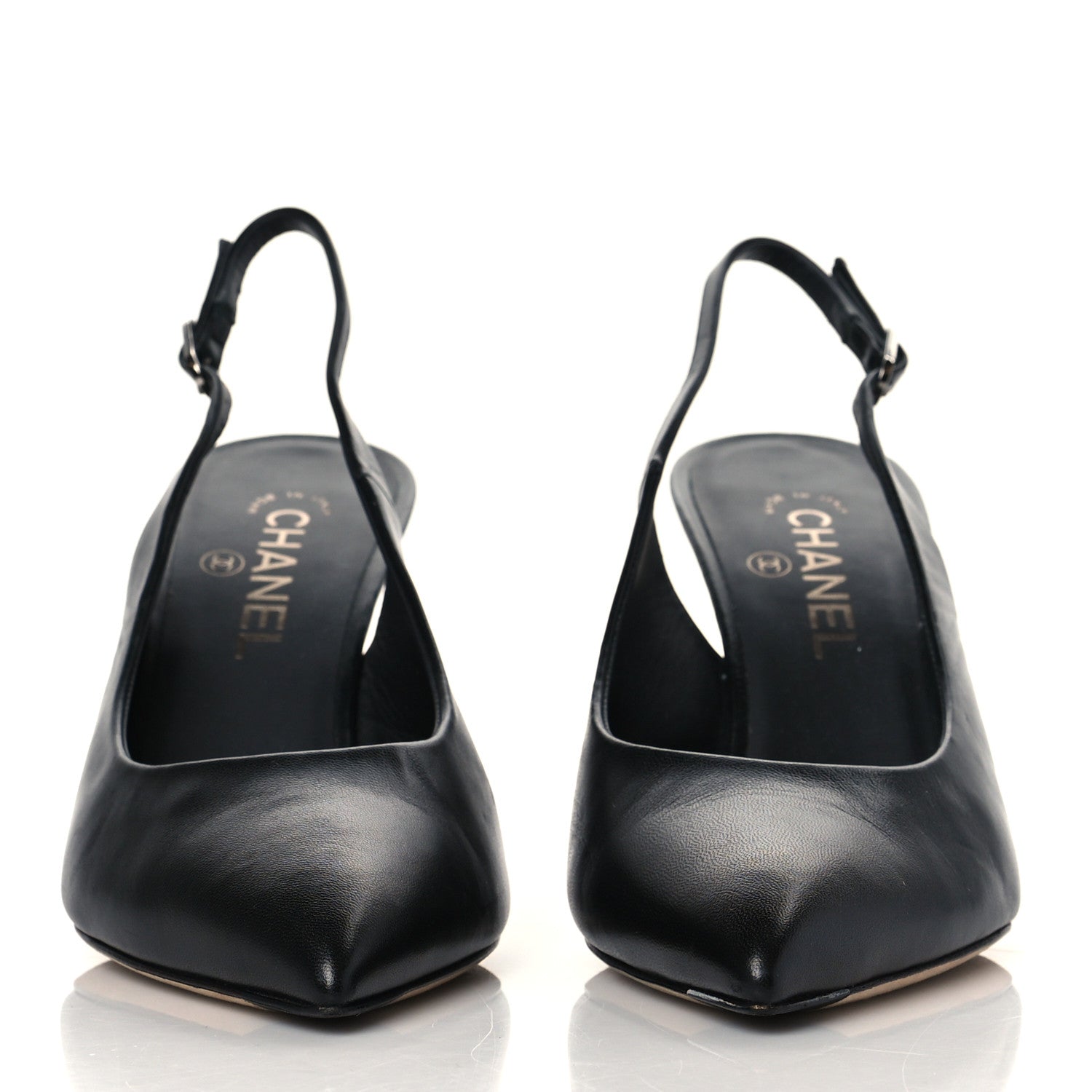 Chanel Lambskin Slingback Snake Pearl Heel 39.5 Black 2 of 10