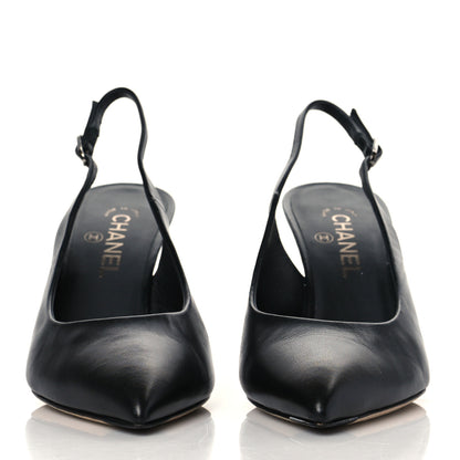 Chanel Lambskin Slingback Snake Pearl Heel 39.5 Black 2 of 10