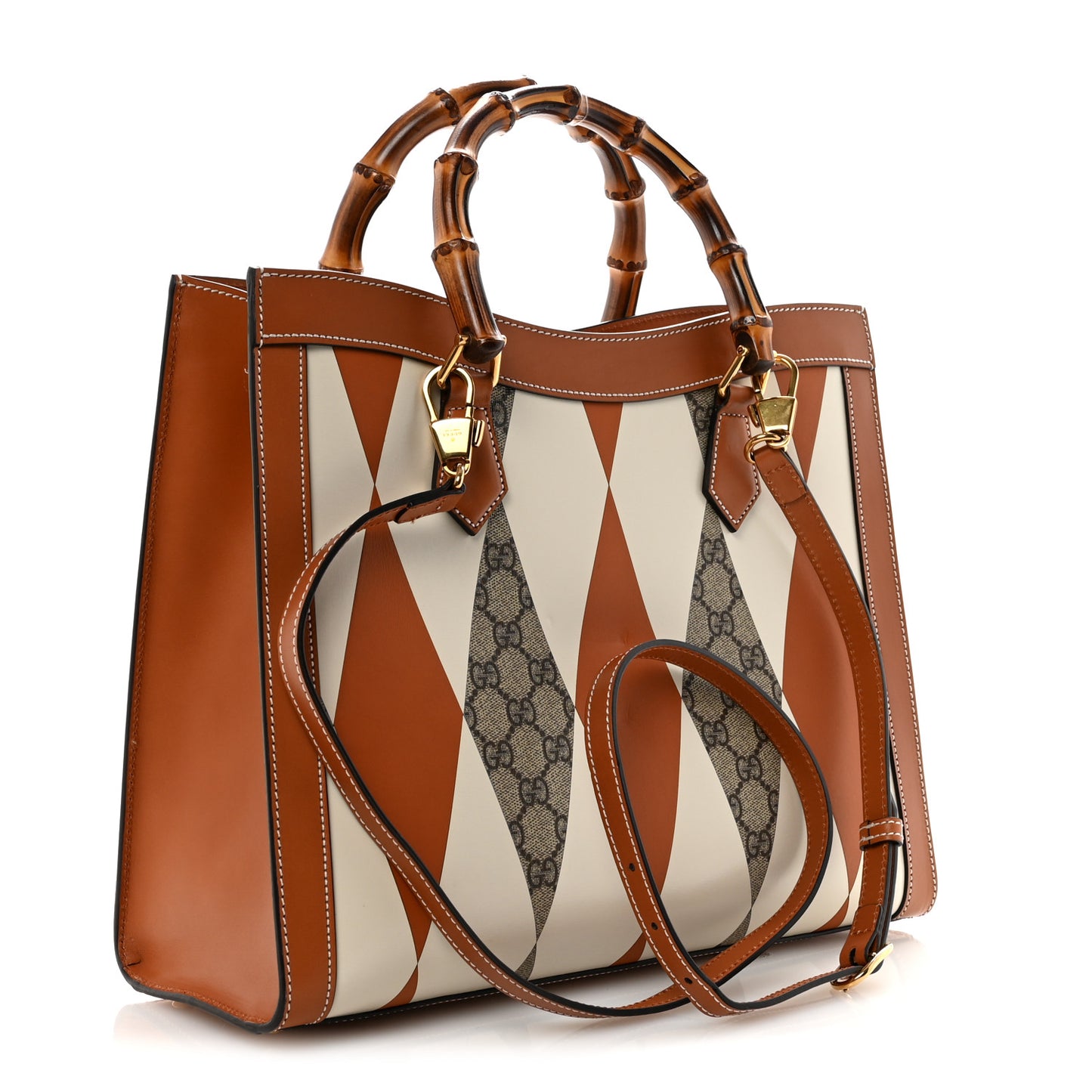 GG Supreme Monogram Boarded Dyana Calfskin Rhombus Print Studded Medium Diana Tote Bag Beige Ebony Mystic White Hazel Brown Black