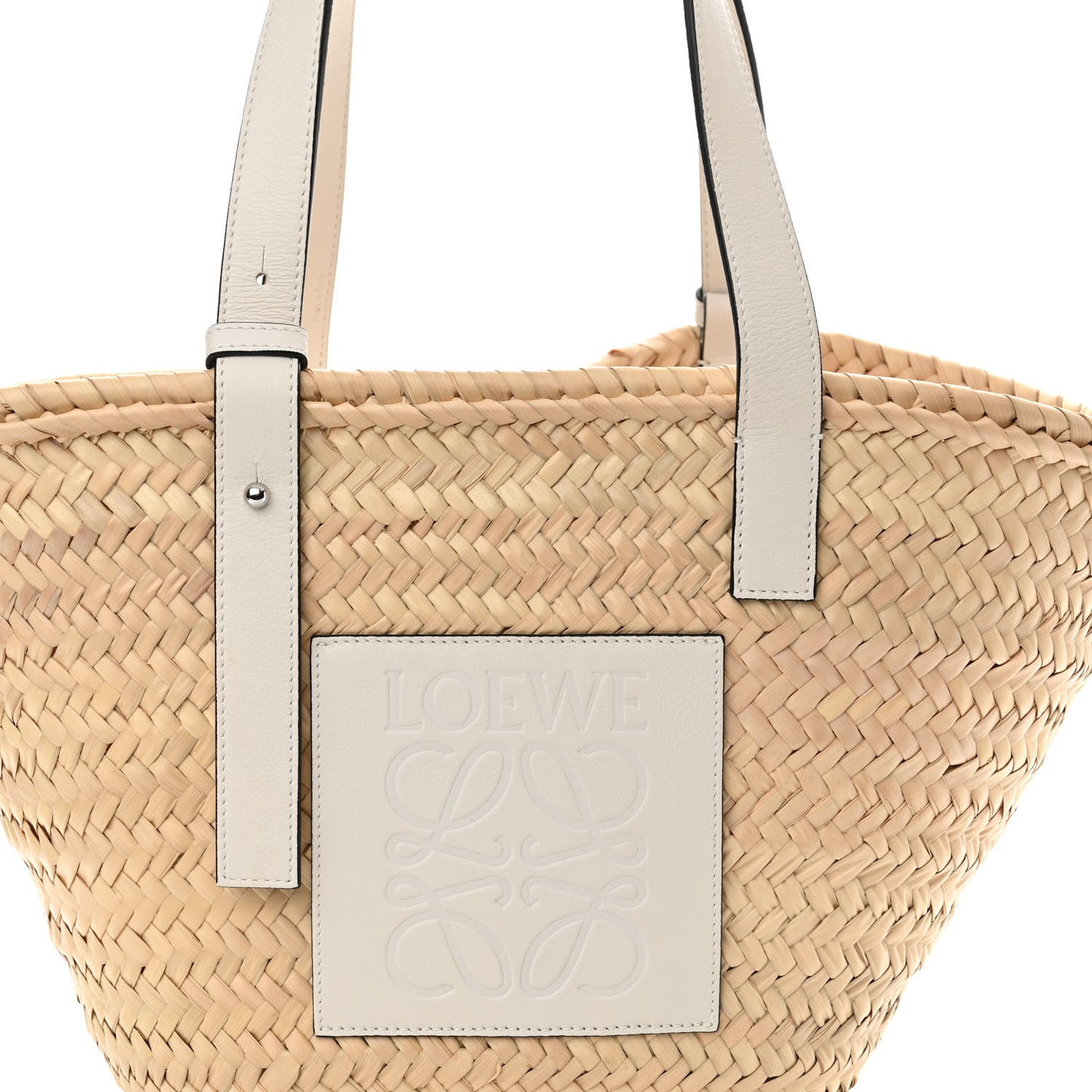 Raffia Medium Basket Tote Bag Natural White