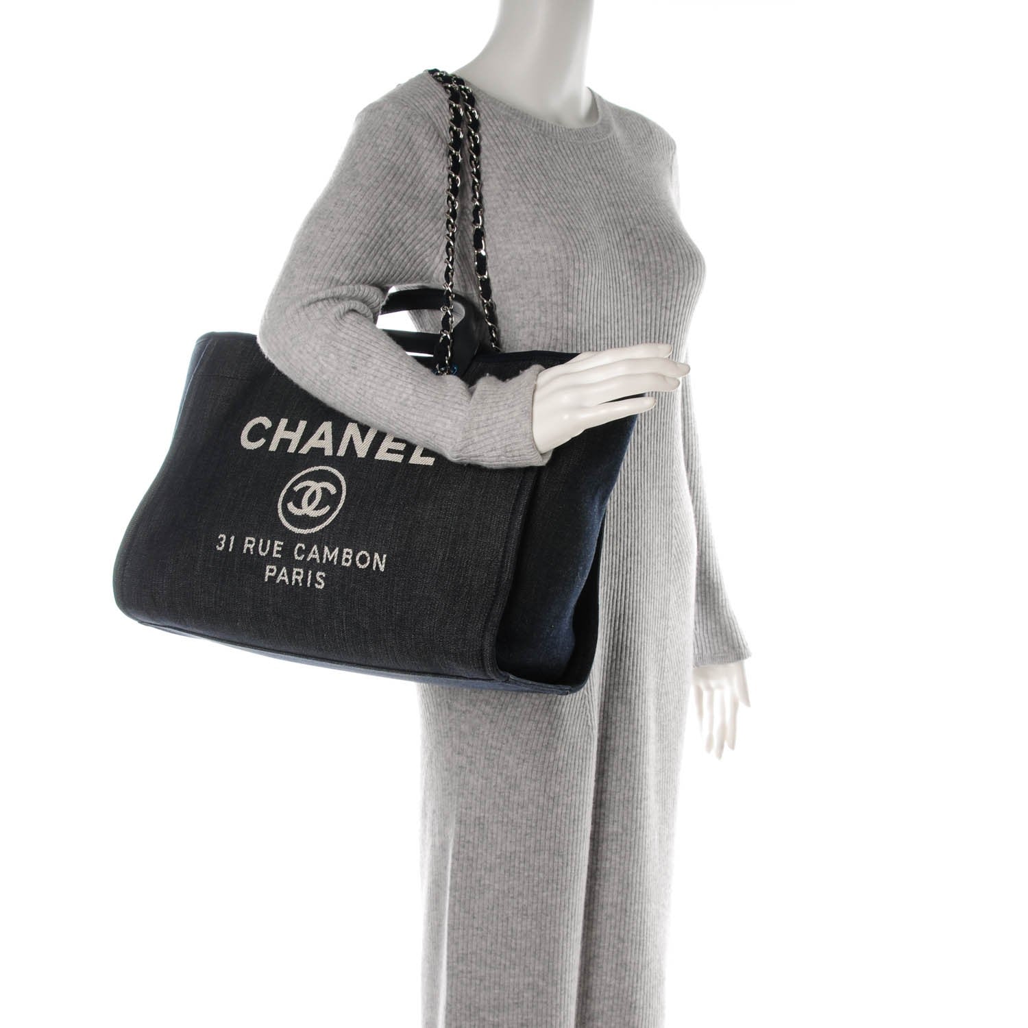 Chanel Canvas Large Deauville Tote Dark Blue 2 of 7