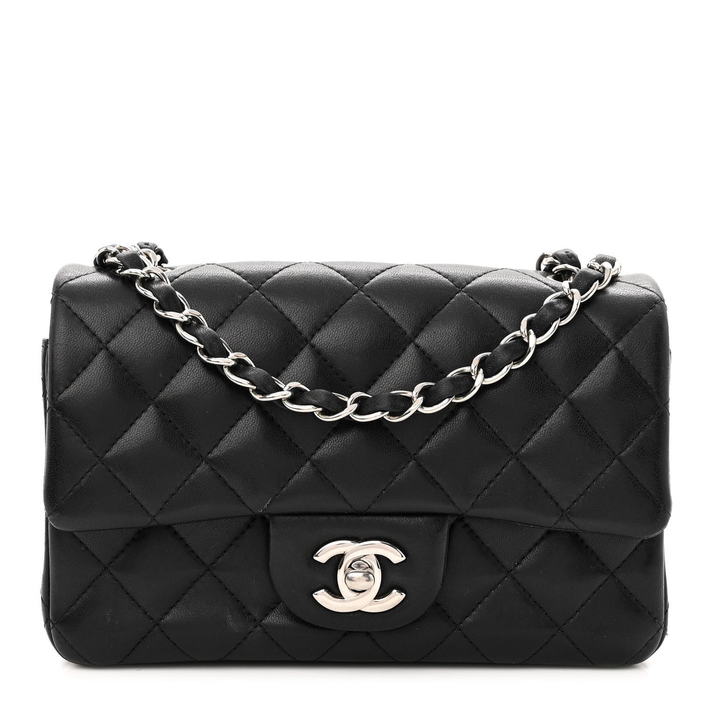 Lambskin Quilted Mini Rectangular Flap Black