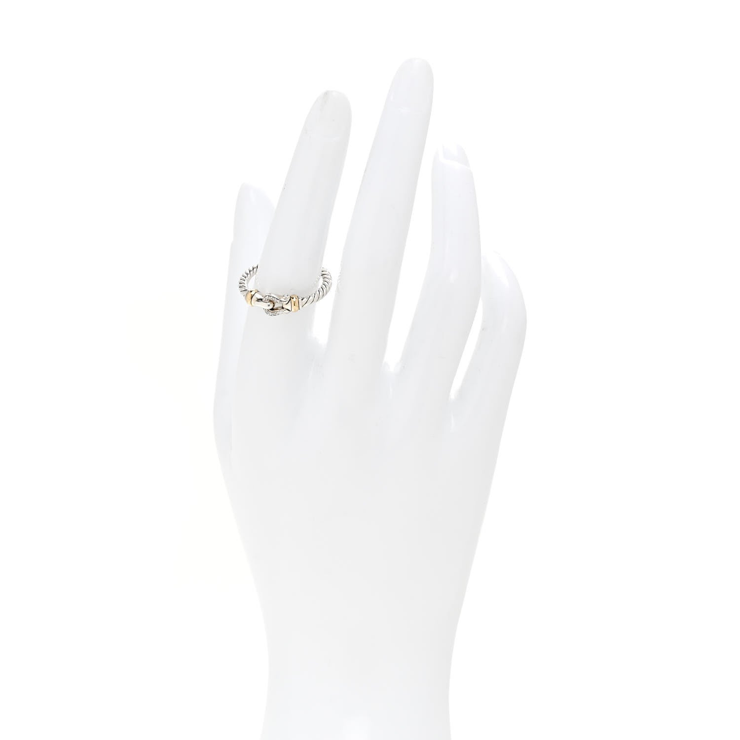 David Yurman Sterling Silver 18K Yellow Gold Diamond Petite Buckle Ring 54 6.75 2 of 5