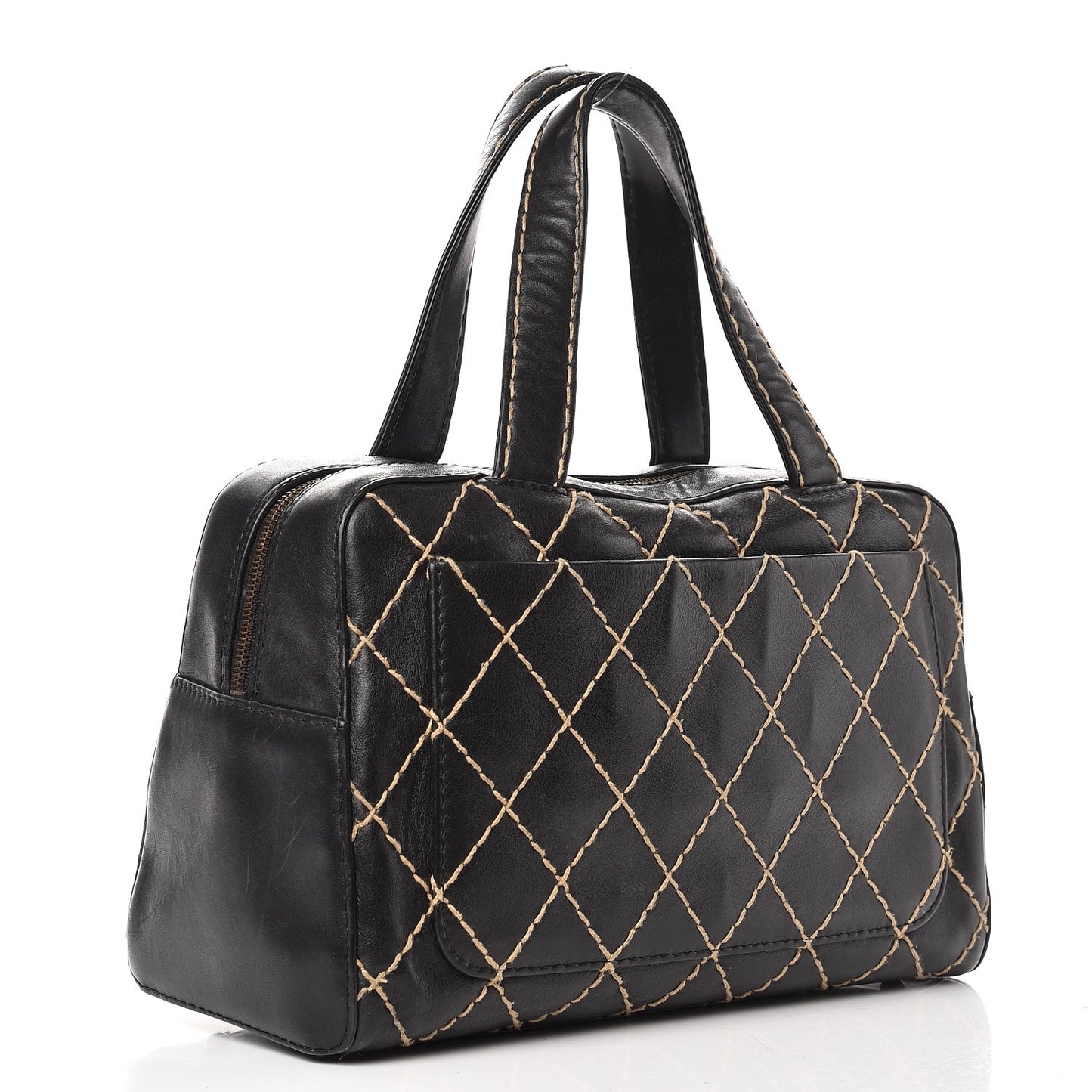 Calfskin Wild Stitch Top Handle Bag Black