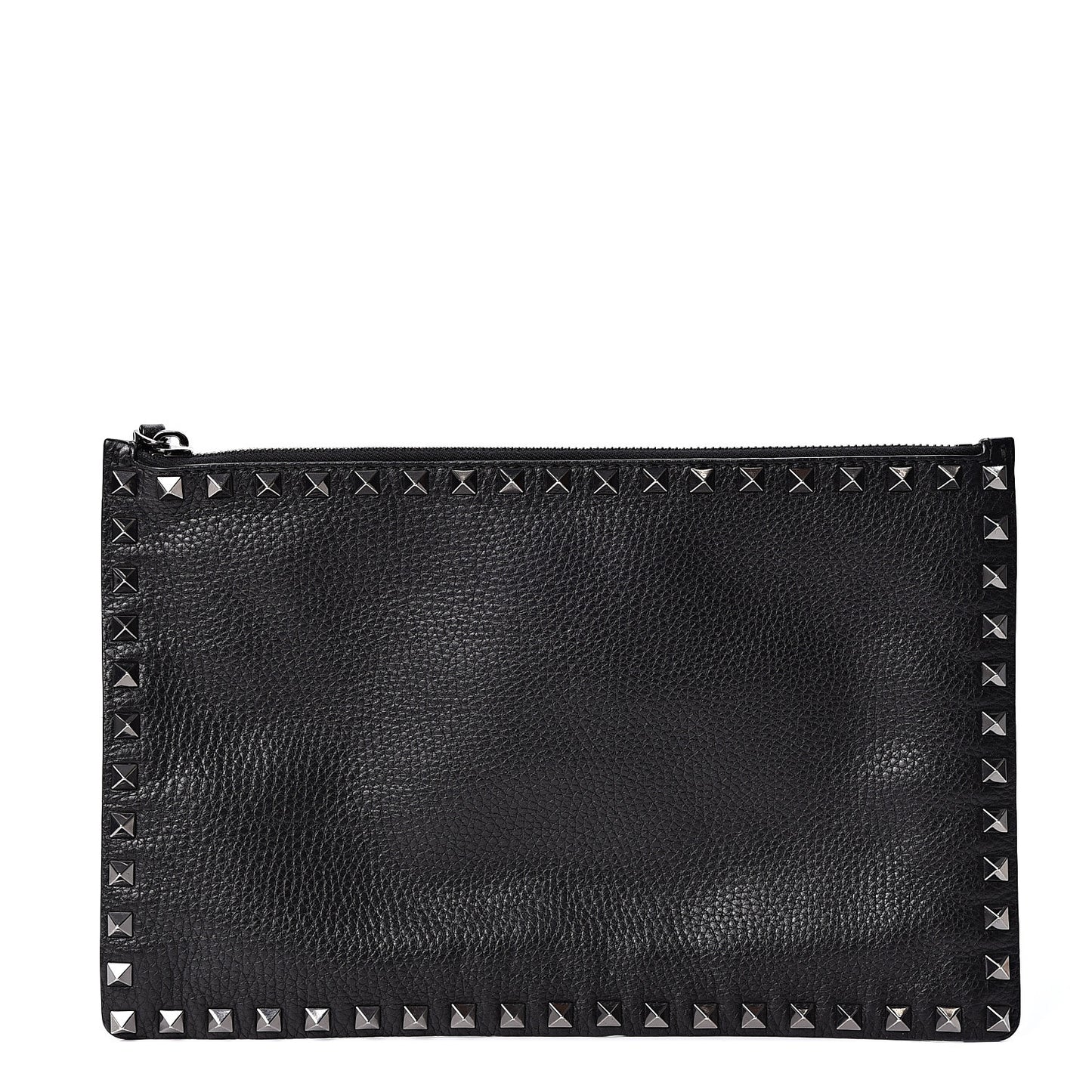 Pebbled Calfskin Large Rockstud Zip Pouch Black