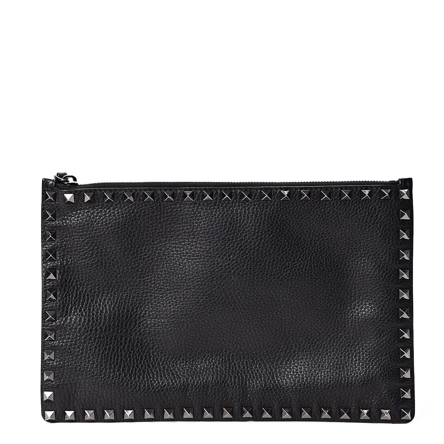 Valentino Garavani Pebbled Calfskin Large Rockstud Zip Pouch Black 1 of 8