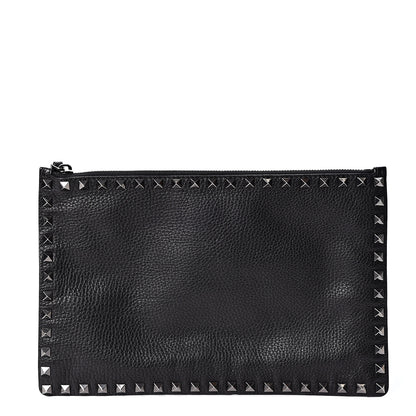 Valentino Garavani Pebbled Calfskin Large Rockstud Zip Pouch Black 1 of 8
