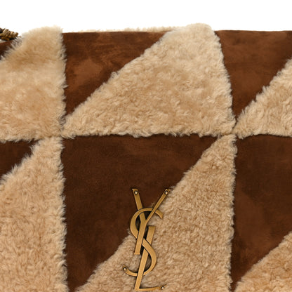 Saint Laurent Suede Shearling Patchwork Monogram Giant Jamie Brown Beige 15 of 19