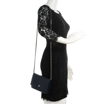 Chanel Caviar Quilted Wallet on Chain WOC Navy Blue 2 of 8