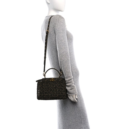 Fendi Fabric Jacquard FF 1974 Woven Knotted Mini Peekaboo Iconic Satchel Tobacco Moro 2 of 9