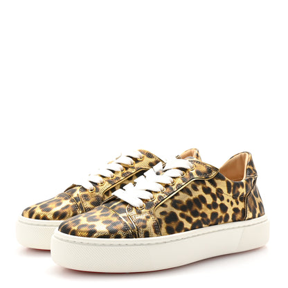 Christian Louboutin Calfskin Coins Leopard Womens Vieirissima Flat Sneakers 36 Gold 4 of 9