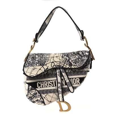 Christian Dior Canvas Embroidered Around the World Saddle Bag Blue 1 of 11