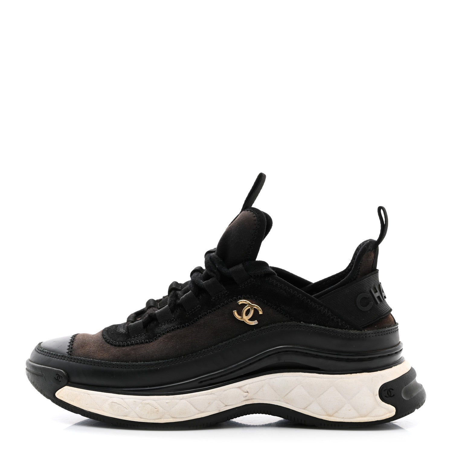 Chanel Velvet Calfskin Mixed Fibers CC Sneakers 37 Black 1 of 13