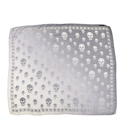 Alexander McQueen Silk Chiffon Ombre Skull Scarf Grey Ivory 1 of 4
