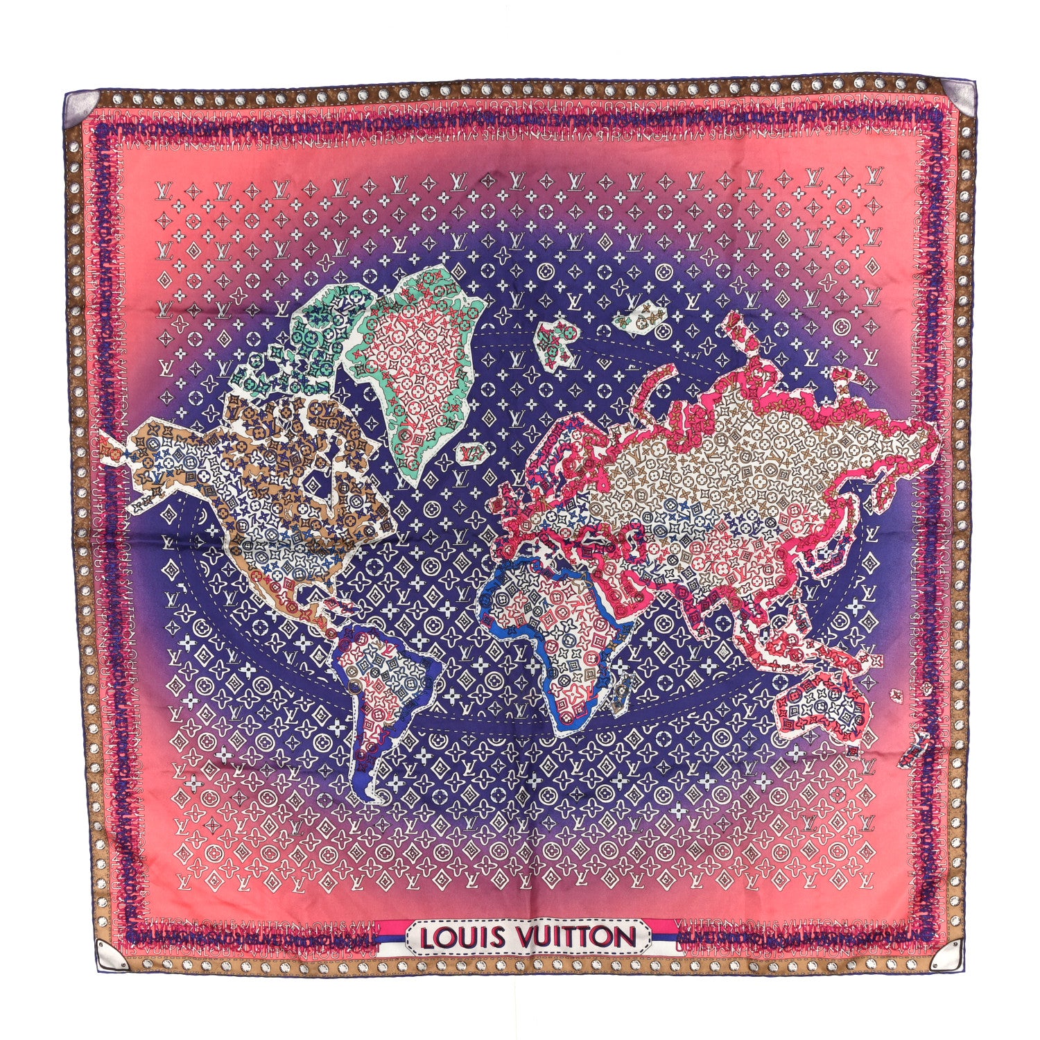 Louis Vuitton Silk Monogram LV World Square Scarf Multicolor
