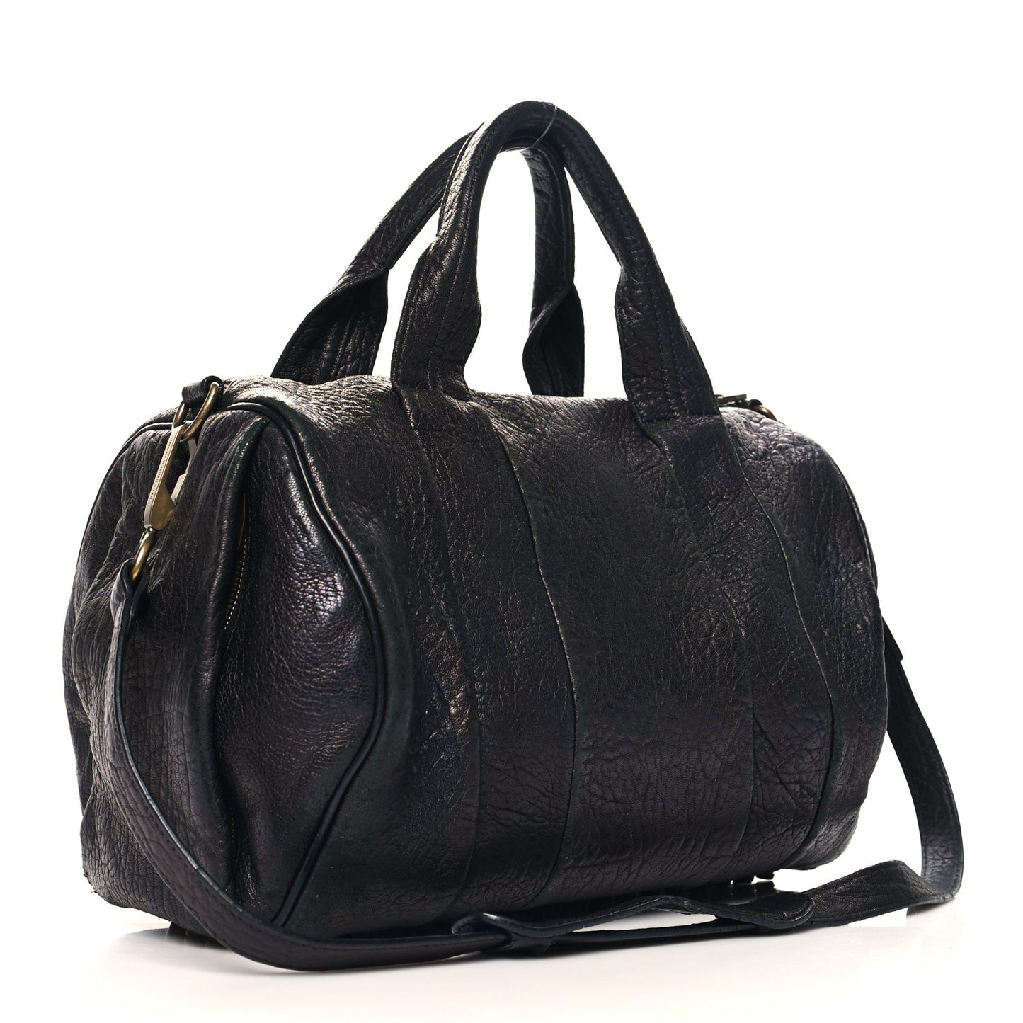Pebbled Lambskin Rocco Black Antique Brass Hardware