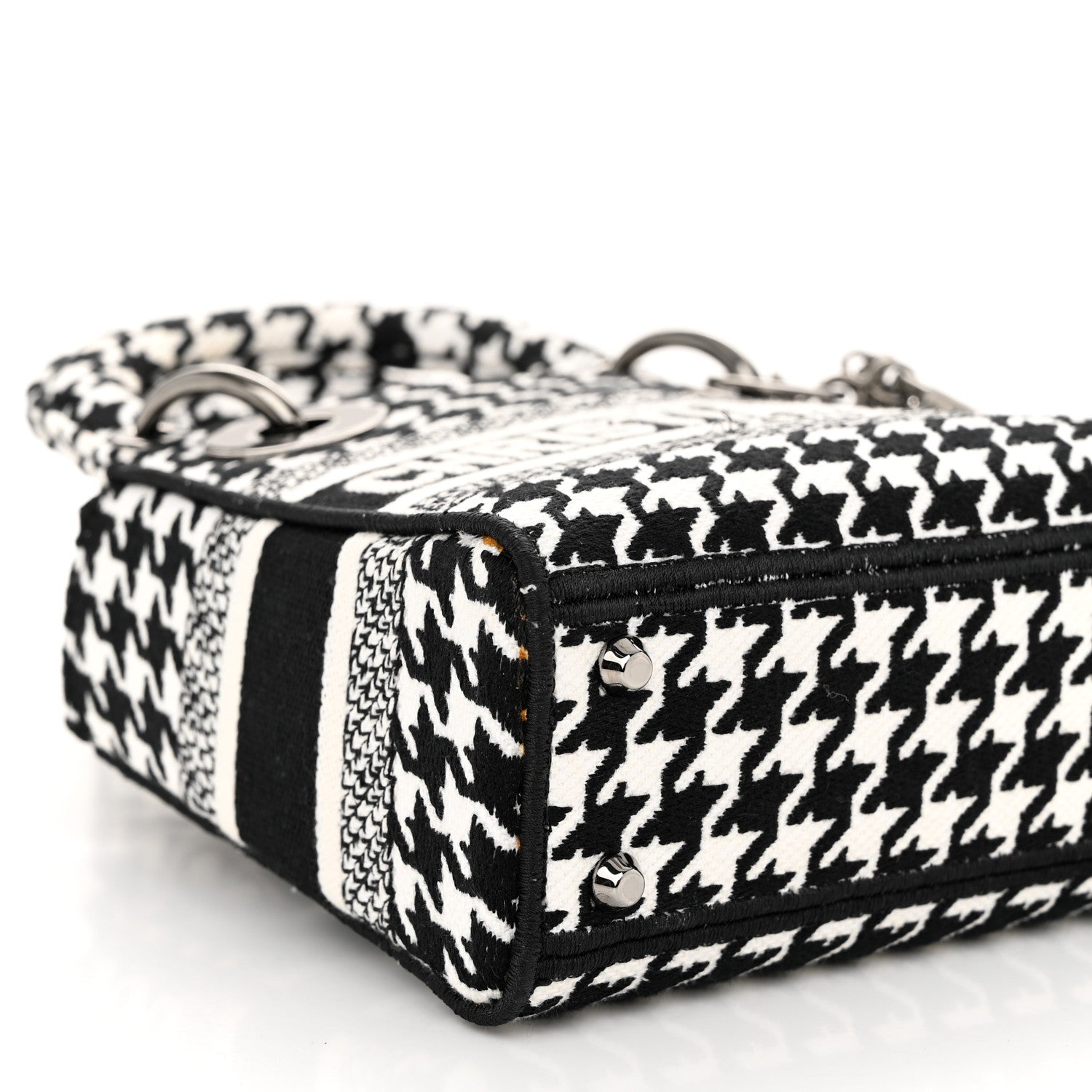 Christian Dior Canvas Houndstooth Embroidered Mini Lady D-Lite Black White 8 of 11