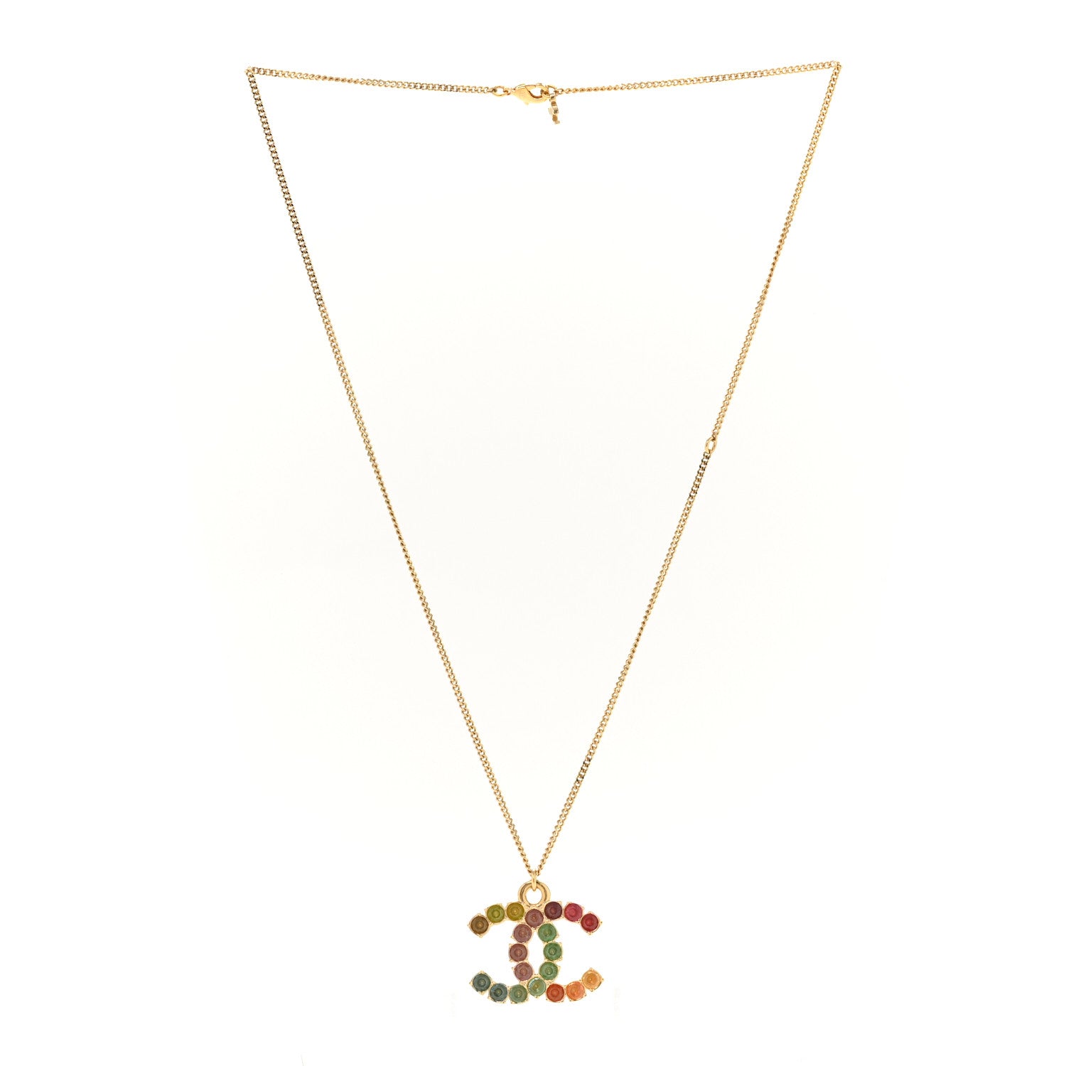 Chanel Crystal CC Pendant Necklace Gold Multicolor 3 of 6
